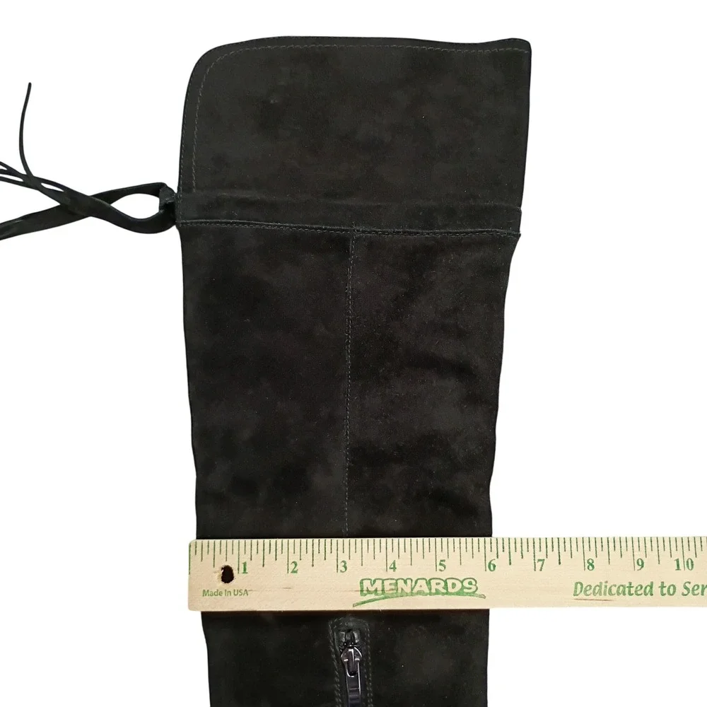 Franco Sarto Over the Knee‎ Boots Womens 8.5 Black Suede Block Heel Fringe